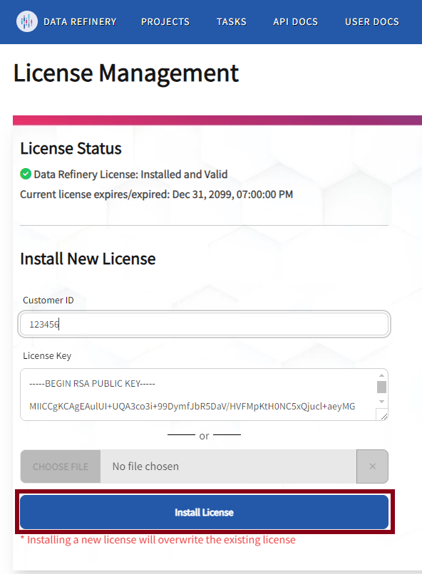 Install License Button