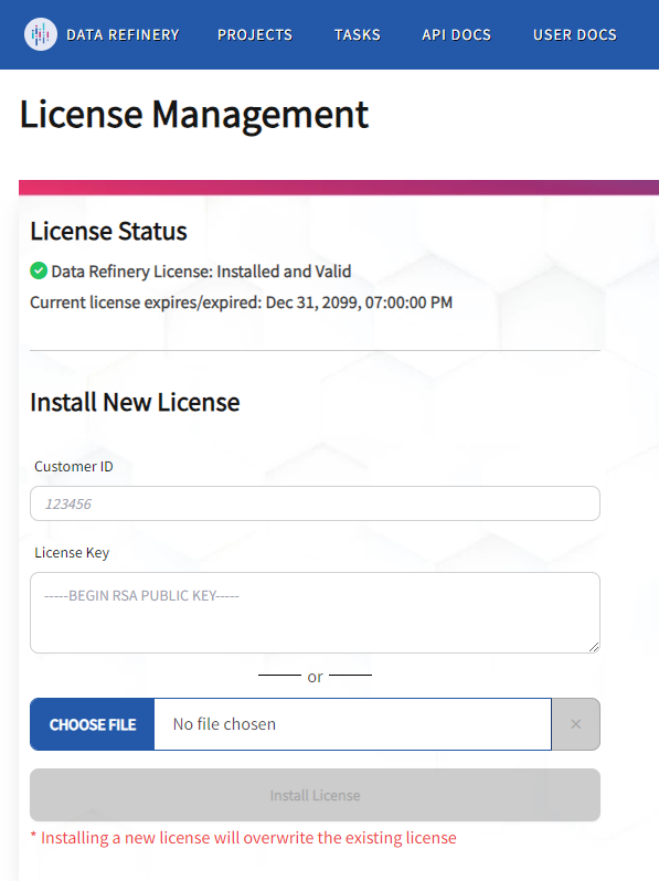 License Management Page