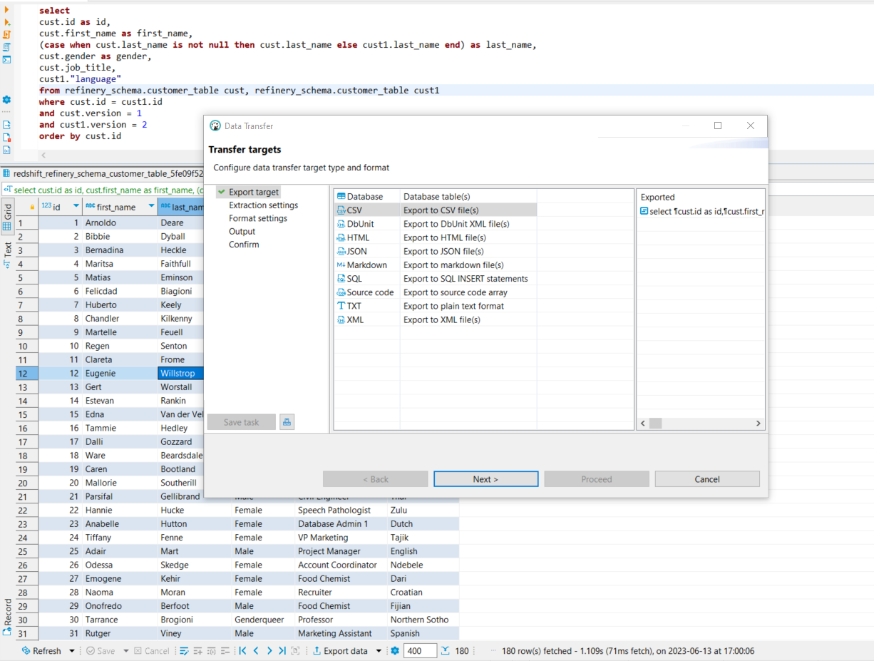 Export Queried Source Data