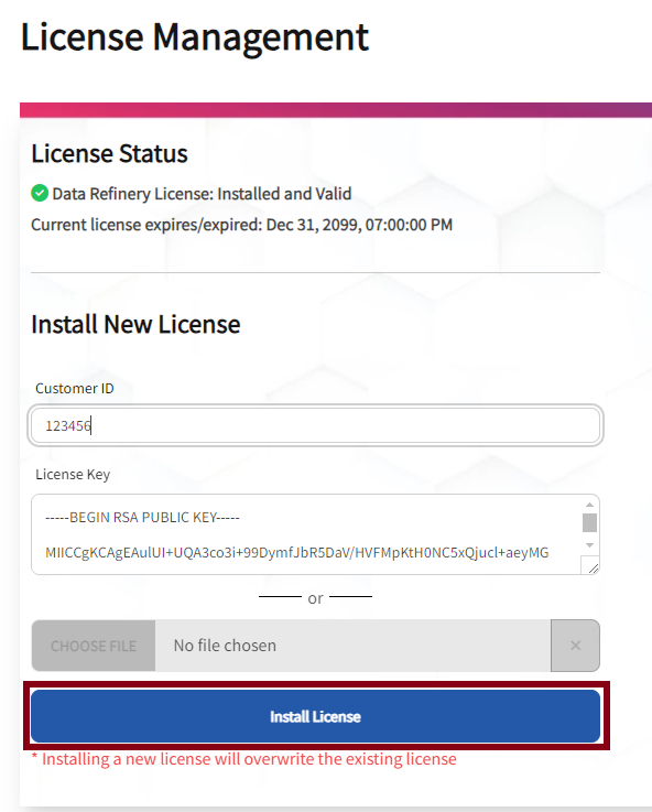 Install License Button